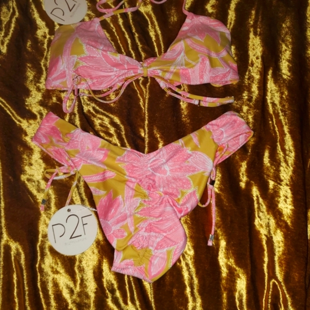 Power 2 the Flower Golden Fleur Anna Bikini Bottoms & Rosetta Top Pink